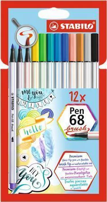 Główne zdjęcie produktu Vláknový fix s flexibilním štětcovým hrotem STABILO Pen 68 brush - 12 ks sada