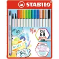 Marker fibrowy z elastyczną końcówką pędzelkową STABILO Pen 68 pędzelek - 15 szt. zestaw w puszce
