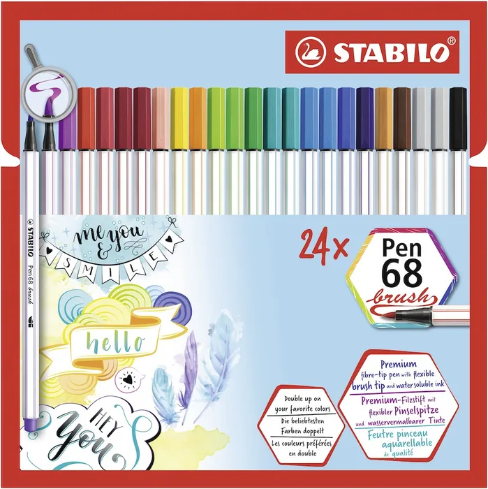 Główne zdjęcie produktu Vláknový fix s flexibilním štětcovým hrotem STABILO Pen 68 brush - 24 ks sada