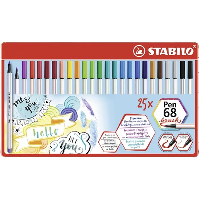Główne zdjęcie produktu Vláknový fix s flexibilním štětcovým hrotem STABILO Pen 68 brush - 25 ks sada v plech