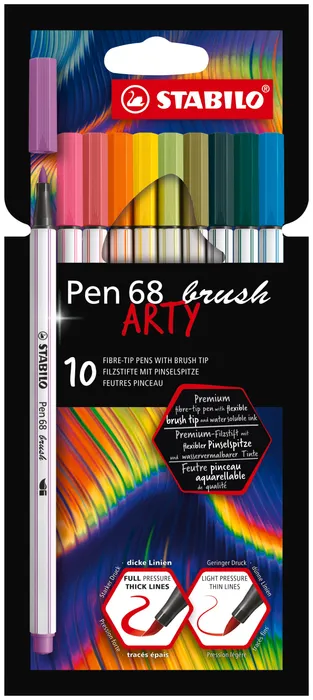 Główne zdjęcie produktu Vláknový fix s flexibilním štětcovým hrotem STABILO Pen 68 brush ARTY - 10 ks sada
