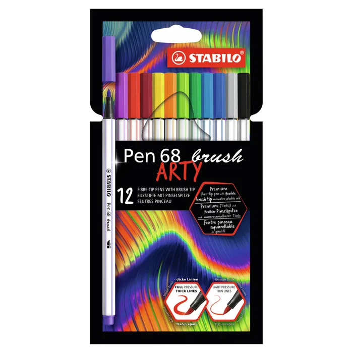 Główne zdjęcie produktu Vláknový fix s flexibilním štětcovým hrotem STABILO Pen 68 brush ARTY - 12 ks sada