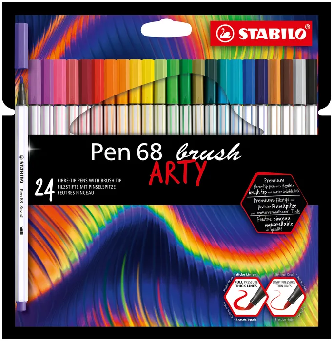Główne zdjęcie produktu Vláknový fix s flexibilním štětcovým hrotem STABILO Pen 68 brush ARTY - 24 ks sada