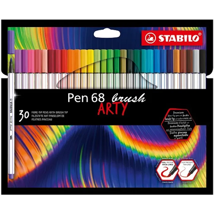 Główne zdjęcie produktu Vláknový fix s flexibilním štětcovým hrotem STABILO Pen 68 brush ARTY - 30 ks sada