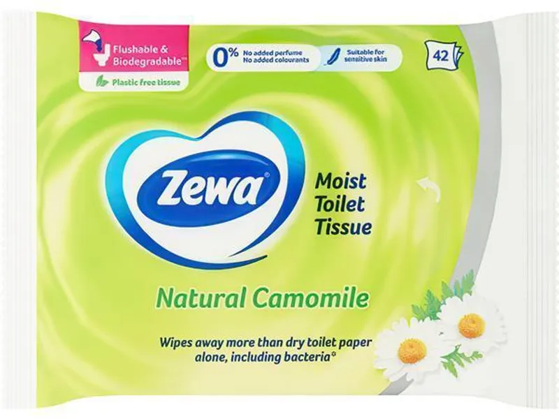 Główne zdjęcie produktu Vlhčený toaletní papír, 42ks, ZEWA, heřmánek