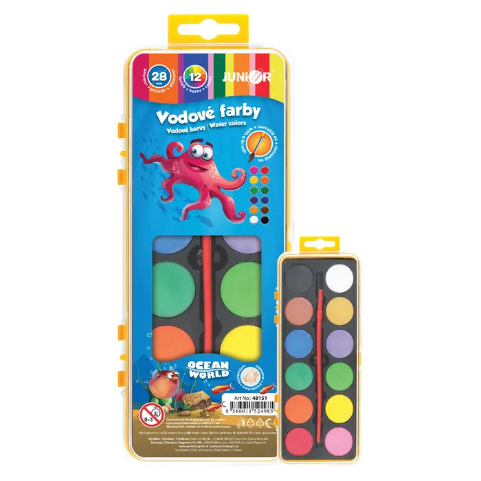 Główne zdjęcie produktu vodové barvy 28mm 12 barev TY-10812