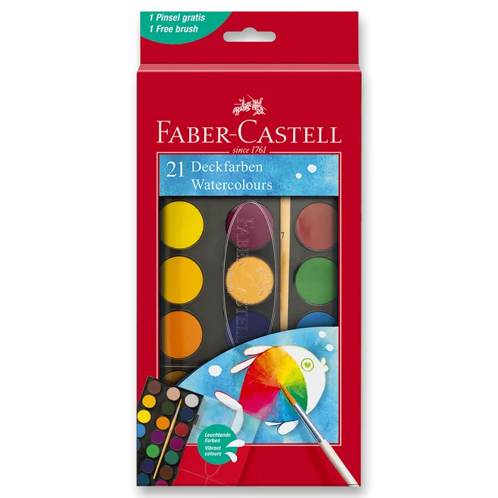 Główne zdjęcie produktu Vodové barvy Faber-Castell 21 barev, průměr 30 mm