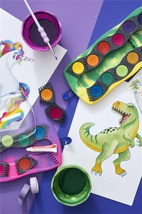 Główne zdjęcie produktu Vodové barvy Faber-Castell Connector Dinosaurus 13 ks