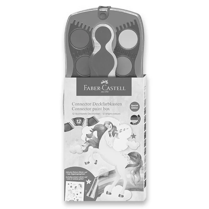 Główne zdjęcie produktu Vodové barvy Faber-Castell Connector Unicorn 12 barev, průměr 30 mm