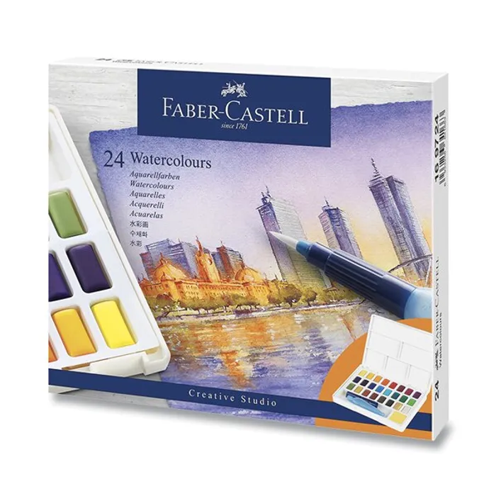 Główne zdjęcie produktu Vodové barvy Faber-Castell s paletkou 24 barev