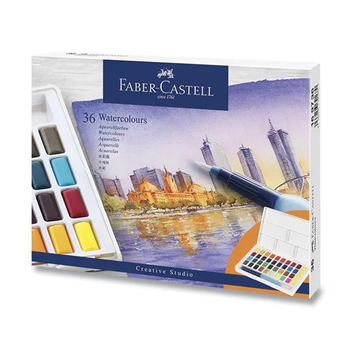 Główne zdjęcie produktu Vodové barvy Faber-Castell s paletkou 36 barev