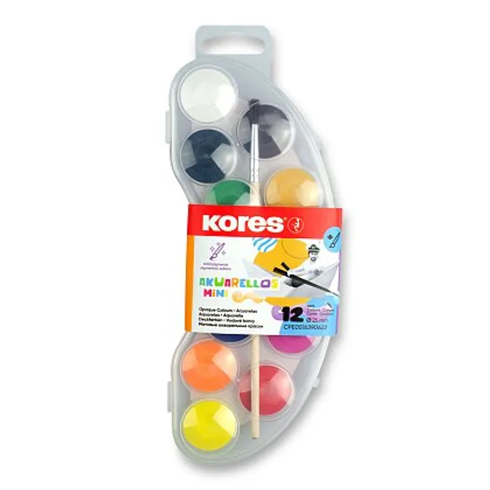 Główne zdjęcie produktu Vodové barvy Kores Akuarellas 12 barev, průměr 25 mm