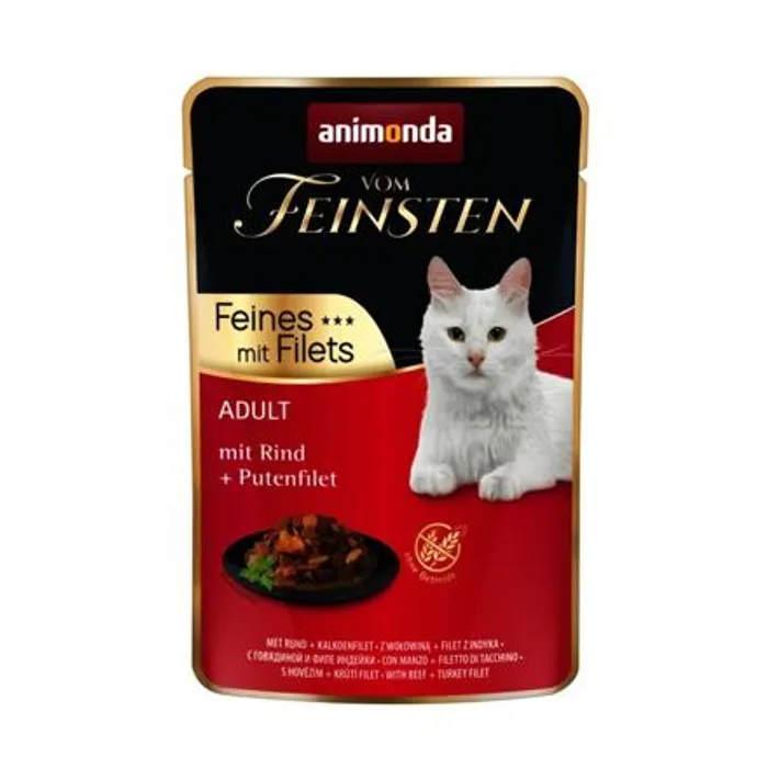 Główne zdjęcie produktu Vom Feinsten Adult FEINES m.Fillets - hovězí + krůtí filet, kapsička pro kočky 85 g