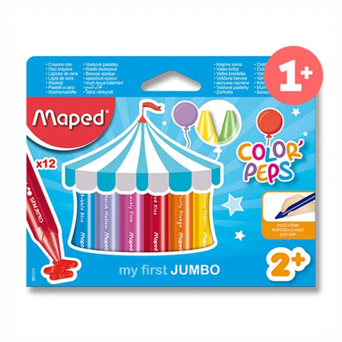 Główne zdjęcie produktu Voskovky Maped Wax JUMBO, trojhranné 12 barev