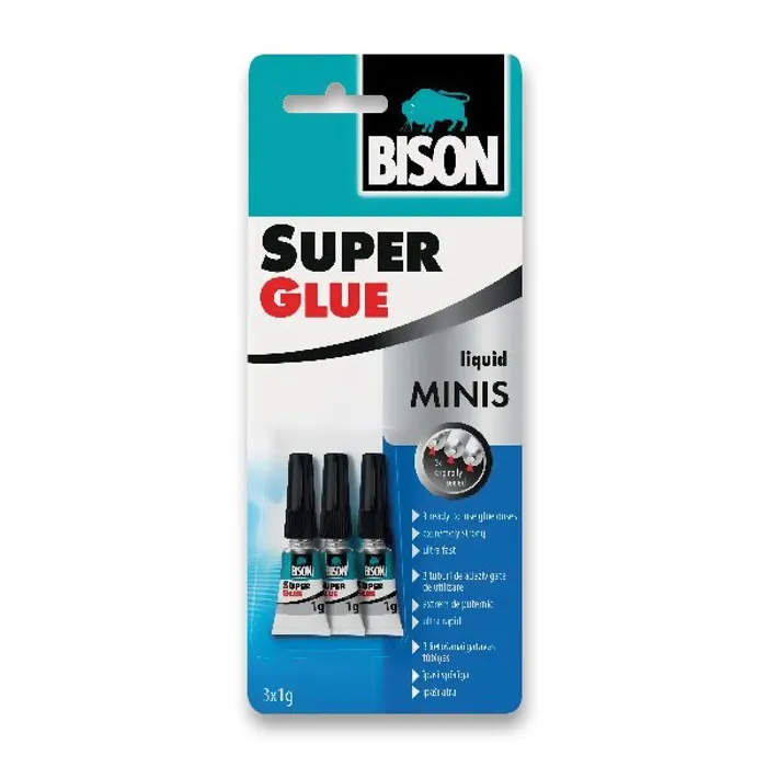Główne zdjęcie produktu Vteřinové lepidlo Bison Super Glue Minis 3 x 1 g