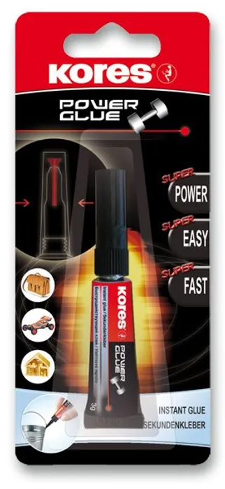 Główne zdjęcie produktu Vteřinové lepidlo Kores Power Glue 3 g – extra silné univerzální sekundové lepidlo