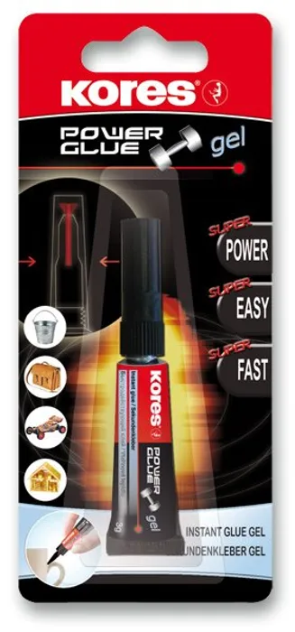 Główne zdjęcie produktu Vteřinové gelové lepidlo Kores Power Glue Gel 3 g – nestékající sekundové lepidlo pro přesné lepení