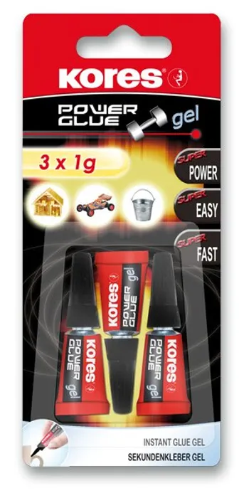 Główne zdjęcie produktu Vteřinové lepidlo Kores Power Glue Gel 3×1 g