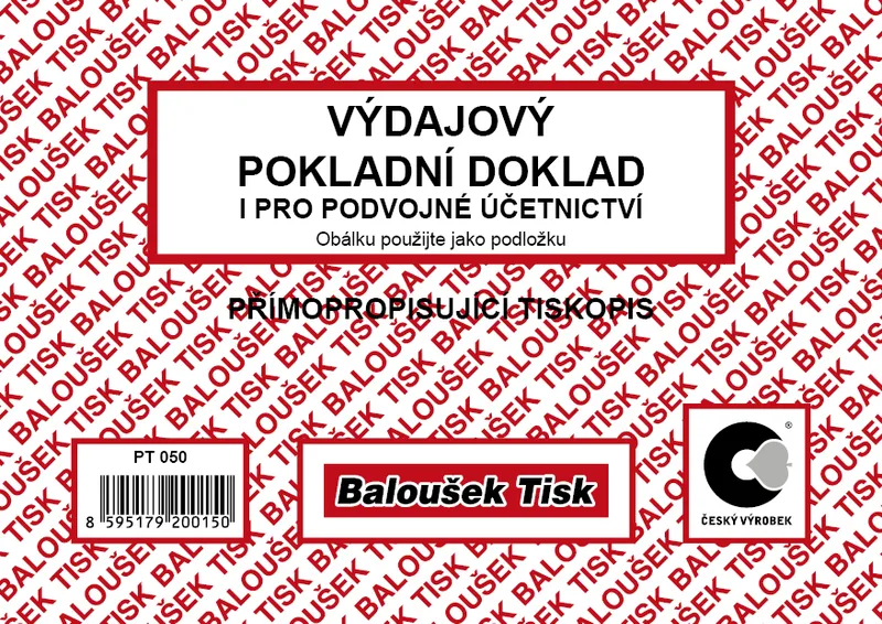 Główne zdjęcie produktu Výdajový pokladní doklad pro podvojné účetnictví propisující PT050