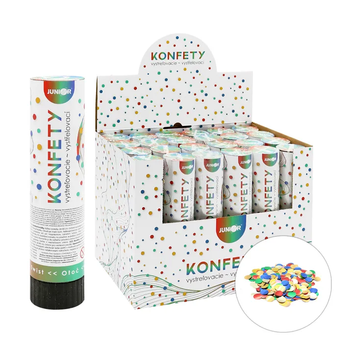 Główne zdjęcie produktu Vystřelovací konfety - trubka 20 cm, barevné kovové kroužky, [1 ks]