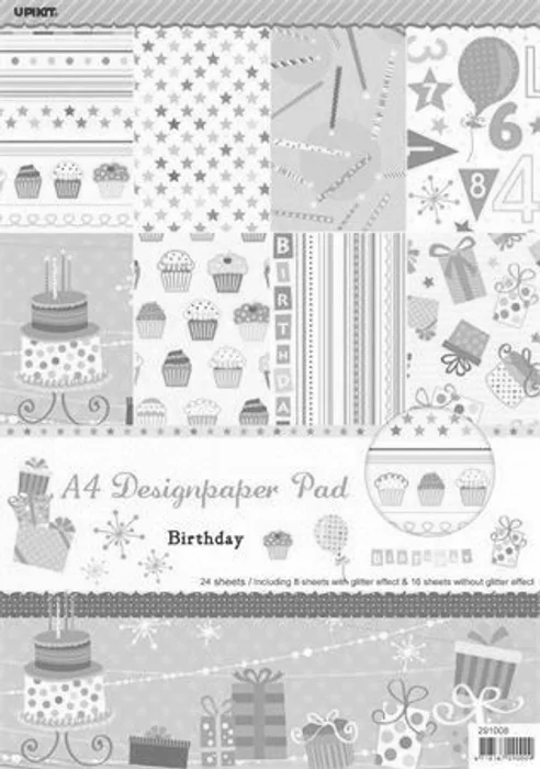 Główne zdjęcie produktu Vzorovaný karton Scrapbooking, A4, narozeninový motiv