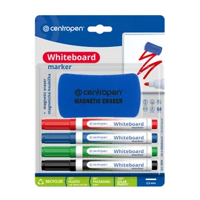 Centropen, zestaw markerów do tablic whiteboard 8559, color, 4szt, 2.5mm, zestaw markery na bazie alko + gąbka magnetyczna