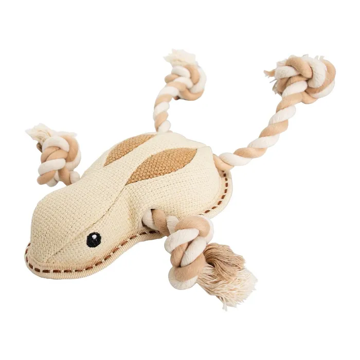 Główne zdjęcie produktu Žába na laně, 33 cm, robustní hračka pro psy, HIPHOP DOG, tkaná látka, přírodní