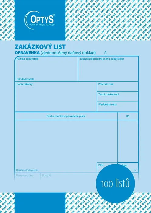 Główne zdjęcie produktu Zakázkový list A5, opravenka, 100 listů 1048