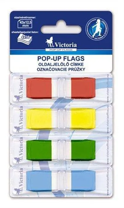 Główne zdjęcie produktu Záložky se zásobníkem, 4x36 lístků, 43x12,5 mm, VICTORIA, mix barev