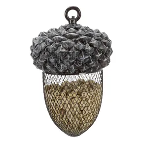 Acorn - Karmnik dla ptaków, 700ml/14×22cm, Żywica/Metal, Brązowy/Biały