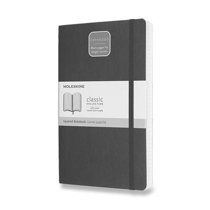Główne zdjęcie produktu Zápisník Moleskine Expanded - měkké desky L, čtverečkovaný, černý