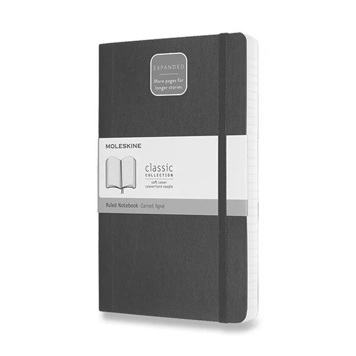 Główne zdjęcie produktu Zápisník Moleskine Expanded - měkké desky L, linkovaný, černý