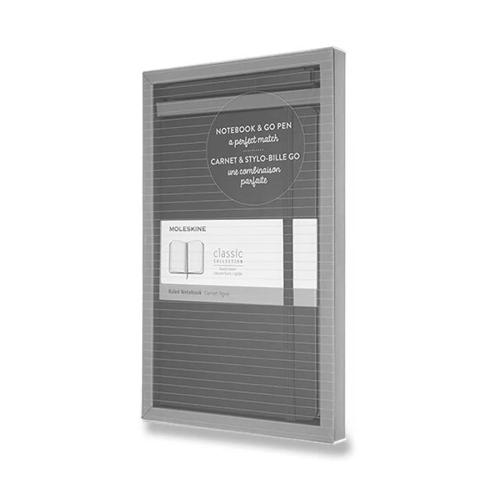 Główne zdjęcie produktu Zápisník Moleskine - tvrdé desky L, dárková sada s kuličkovou tužkou Go Pen, černá