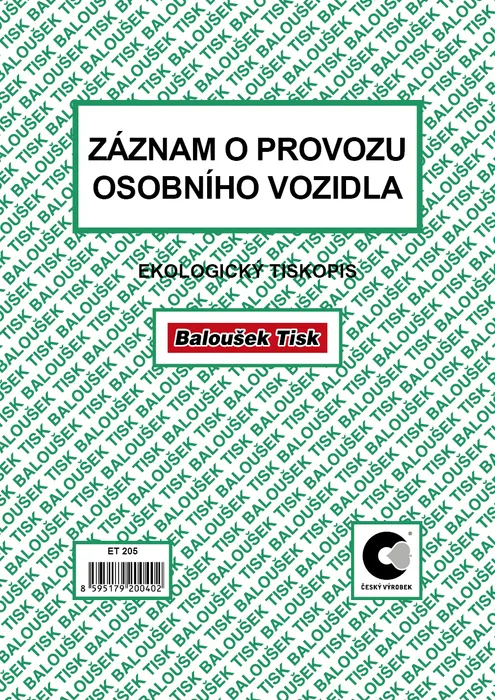 Główne zdjęcie produktu Záznam o provozu osobního vozidla A5 /stazka/ ET205