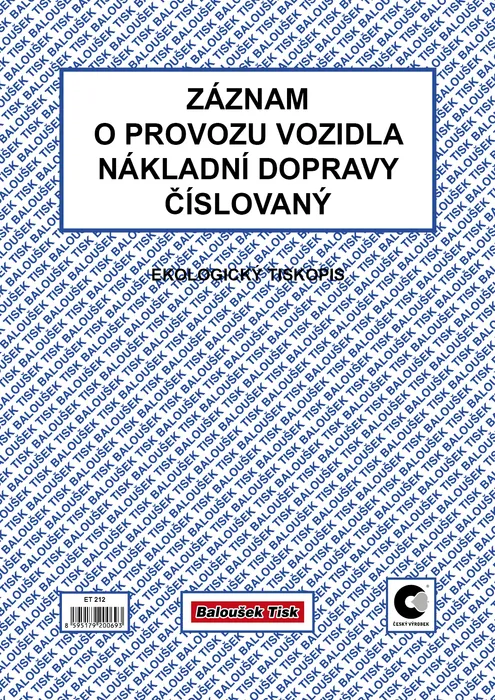 Główne zdjęcie produktu Záznam o provozu vozidla nákladní dopravy A4 (stazka) číslovaný ET212
