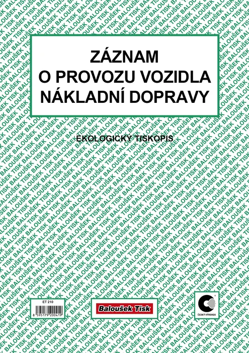 Główne zdjęcie produktu Záznam o provozu vozidla nákladní dopravy A4 stazka ET210