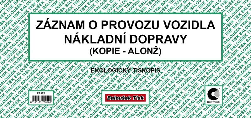 Główne zdjęcie produktu Záznam o provozu vozidla nákladní dopravy alonž ET220