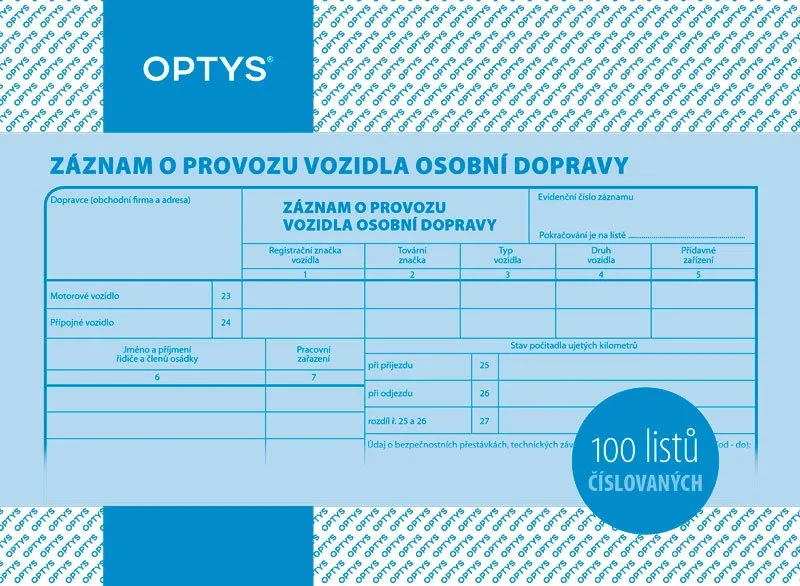 Główne zdjęcie produktu Záznam o provozu vozidla osobní dopravy A5, číslovaný, 100 listů 1177