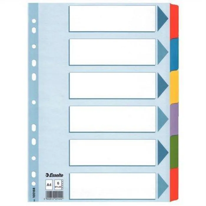 Główne zdjęcie produktu Zesílené kartonové rozlišovače Esselte Mylar, A4, Mix barev