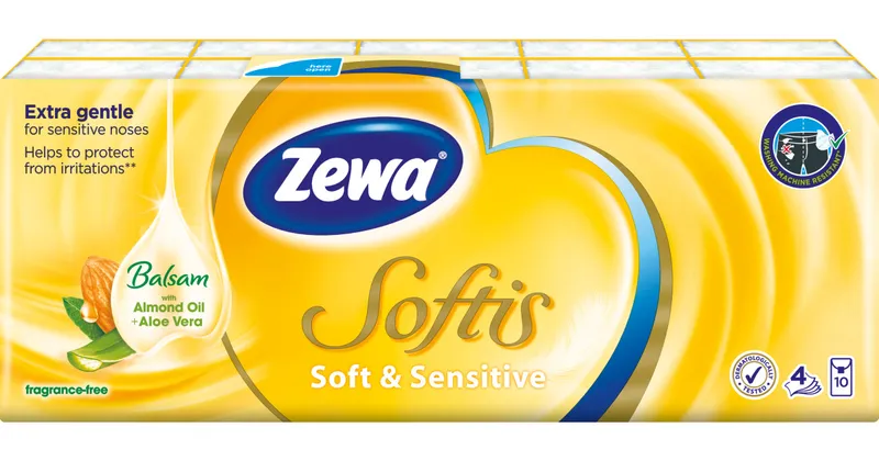 Główne zdjęcie produktu Zewa Softis Soft & Sensitive 4vrstvé papírové kapesníky, 10× 9 ks