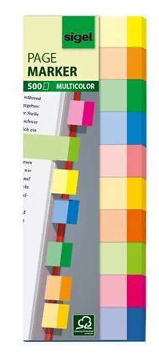 Główne zdjęcie produktu Značkovací proužky, 10x50 lístků, 15x50 mm, SIGEL "Transparent", mix barev
