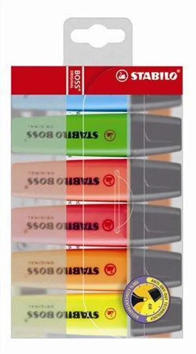 Główne zdjęcie produktu Zvýrazňovač "Boss", mix barev, 2-5mm, 6ks, STABILO