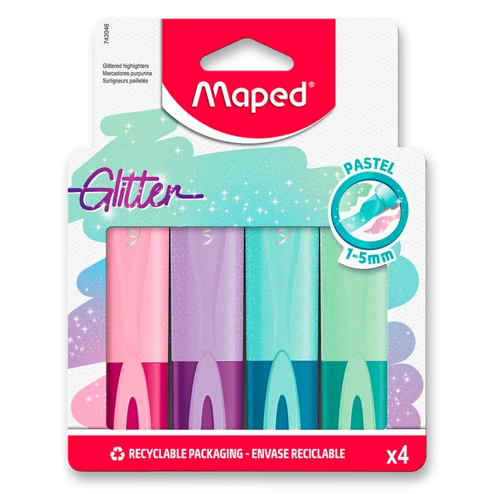 Główne zdjęcie produktu Zvýrazňovač Maped Fluo Peps Classic Glitter sada 4 barev