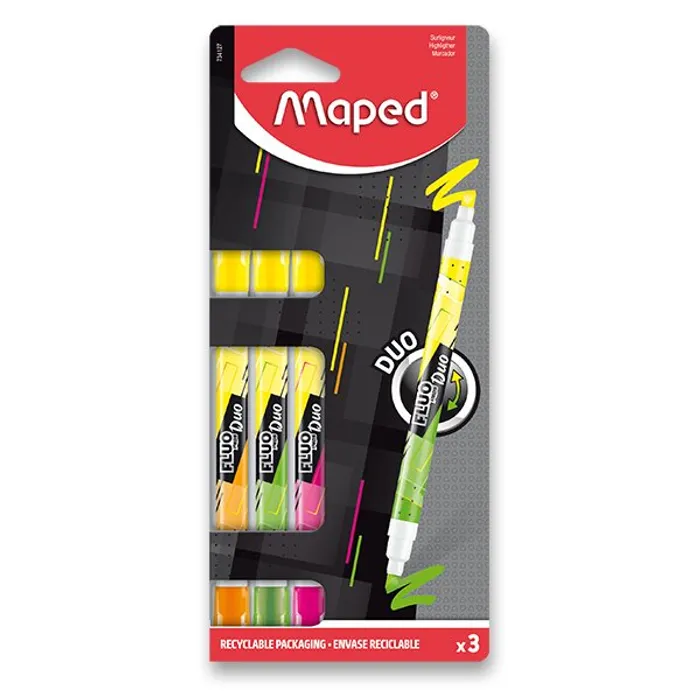 Główne zdjęcie produktu Zvýrazňovač Maped Fluo Peps Duo Neon sada, 3 ks