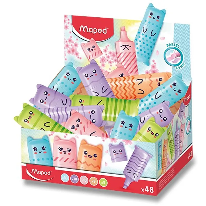 Główne zdjęcie produktu Zvýrazňovač Maped Fluo Peps Mini Pastel stojánek, 48 ks