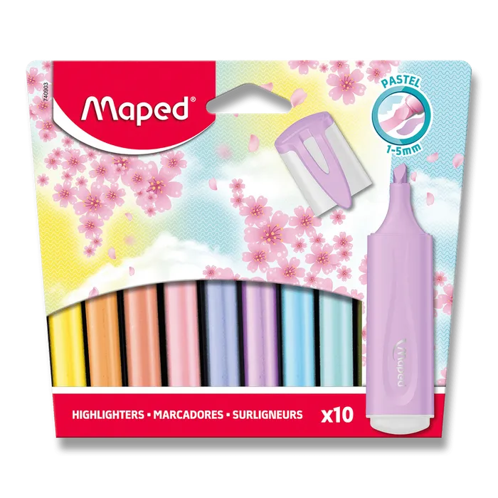 Główne zdjęcie produktu Zvýrazňovač Maped Fluo Peps Pastel sada 10 barev