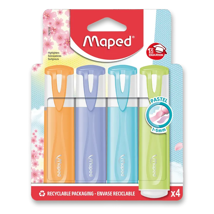 Główne zdjęcie produktu Zvýrazňovač Maped Fluo Peps Pastel sada 4 barev