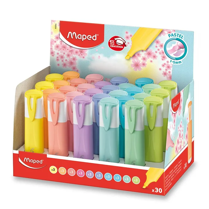 Główne zdjęcie produktu Zvýrazňovač Maped Fluo Peps Pastel stojánek, 30 ks