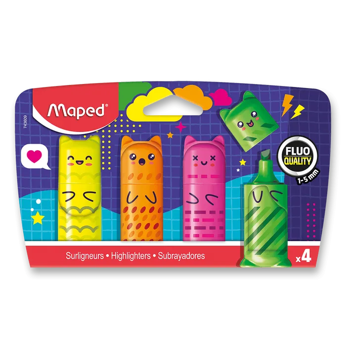 Główne zdjęcie produktu Zvýrazňovač Maped Mini Fluo Kawai - 4 ks