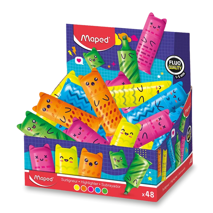 Główne zdjęcie produktu Zvýrazňovač Maped Mini Fluo Kawai - stojánek, 48 ks